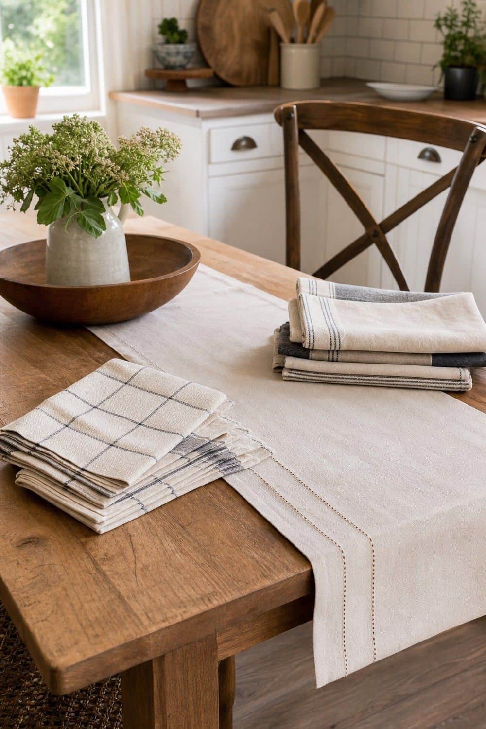 25 Cozy Kitchen Ideas for a Cozy Home Cozy kitchen idea showing table linens for everyday softness in a warm clean home kitchen