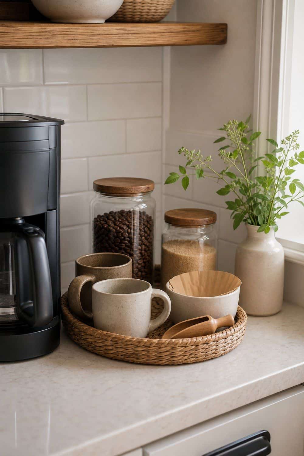 25 Cozy Kitchen Ideas for a Cozy Home Cozy kitchen idea showing softer coffee area setup in a warm clean home kitchen