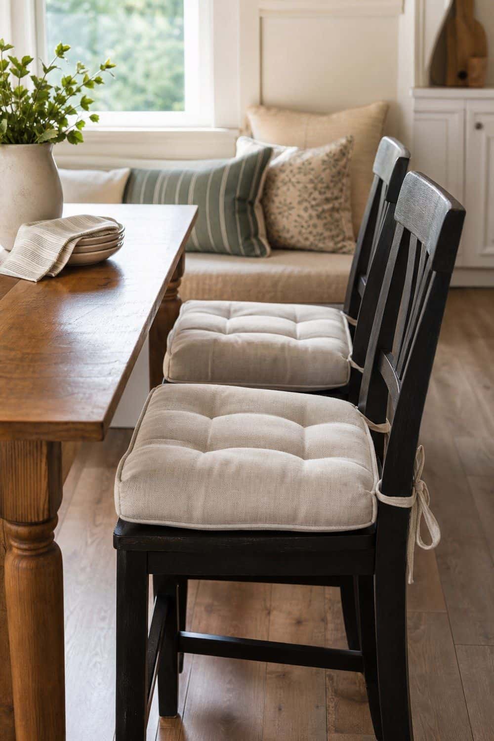 25 Cozy Kitchen Ideas for a Cozy Home Cozy kitchen idea showing cushions for hard seating in a warm clean home kitchen