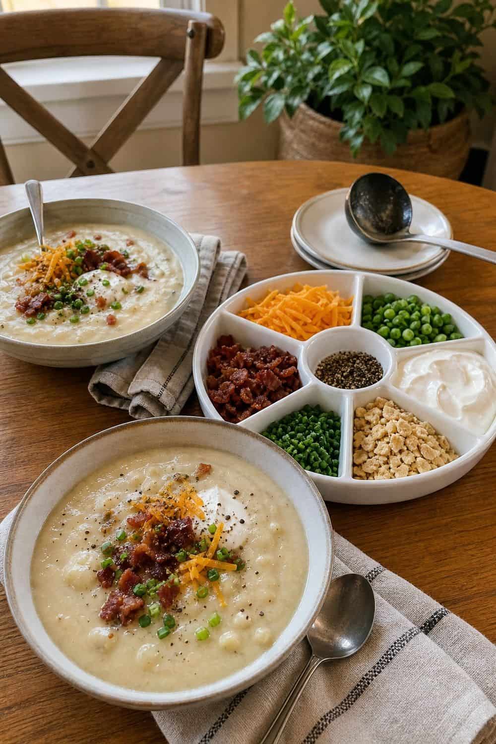 15 Cozy Soup Night Ideas for Cozy Food Moments cozy soup night ideas 04 potato soup with loaded toppings