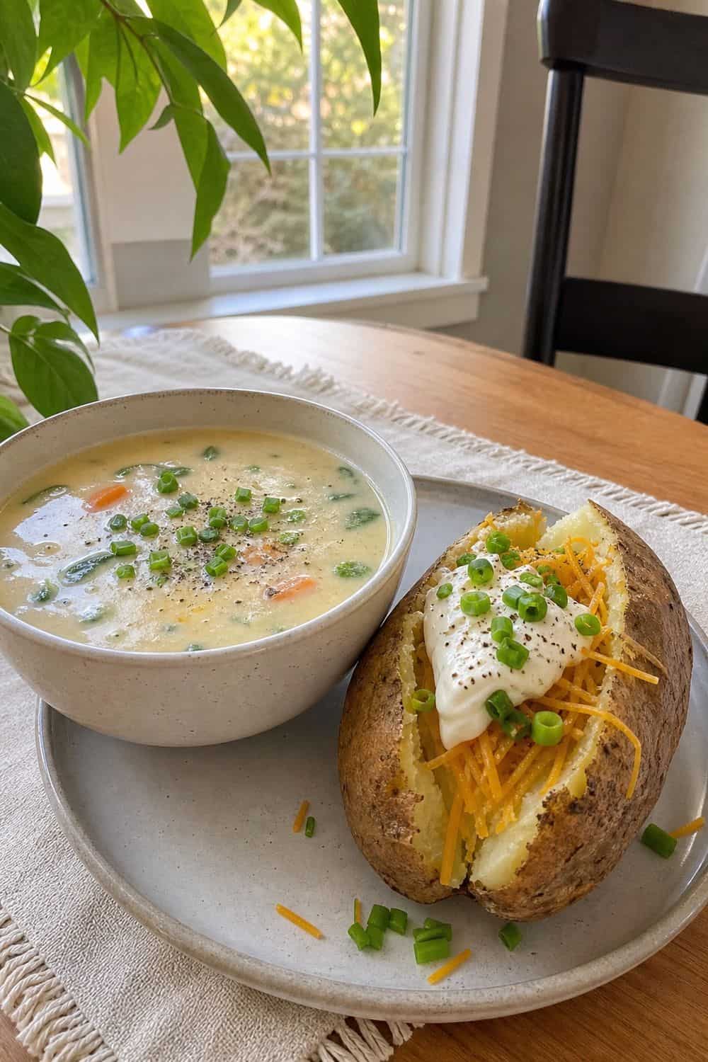15 Cozy Soup Night Ideas for Cozy Food Moments cozy soup night ideas 11 baked potato side with soup