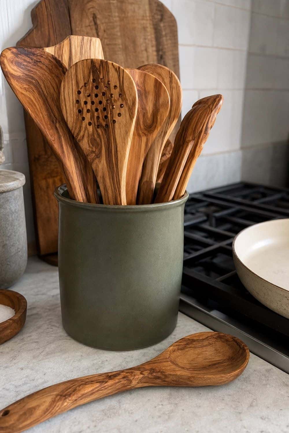 25 Best Earthy Kitchen Decor Finds 2. Olive Wood Utensils for Everyday Cooking
