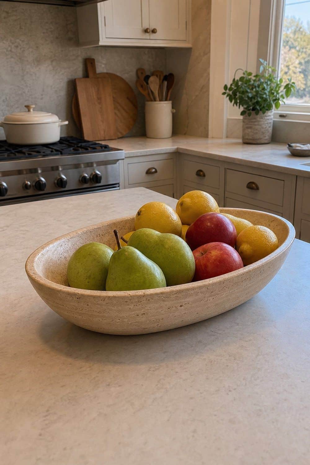 25 Best Earthy Kitchen Decor Finds 7. Stone Fruit Bowl for a Natural Counter Centerpiece