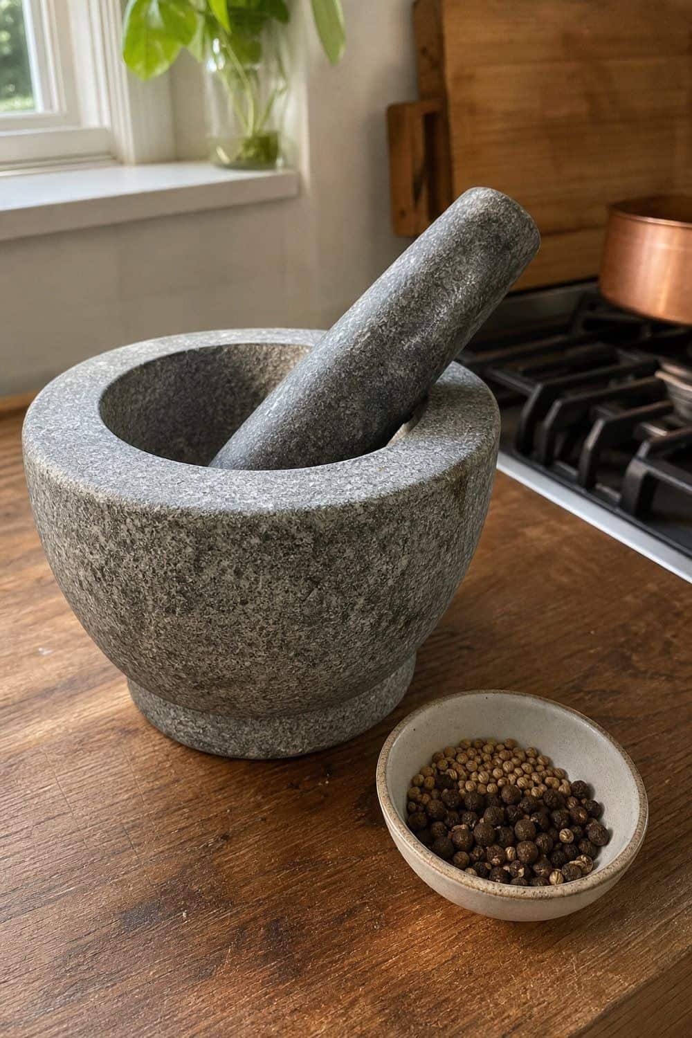 25 Best Earthy Kitchen Decor Finds 24. Stone Mortar and Pestle for Display and Use