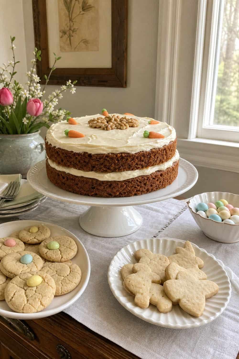 25 Easter Dessert Table Ideas for a Pretty Spring Spread easter dessert table 01 carrot cake table anchor