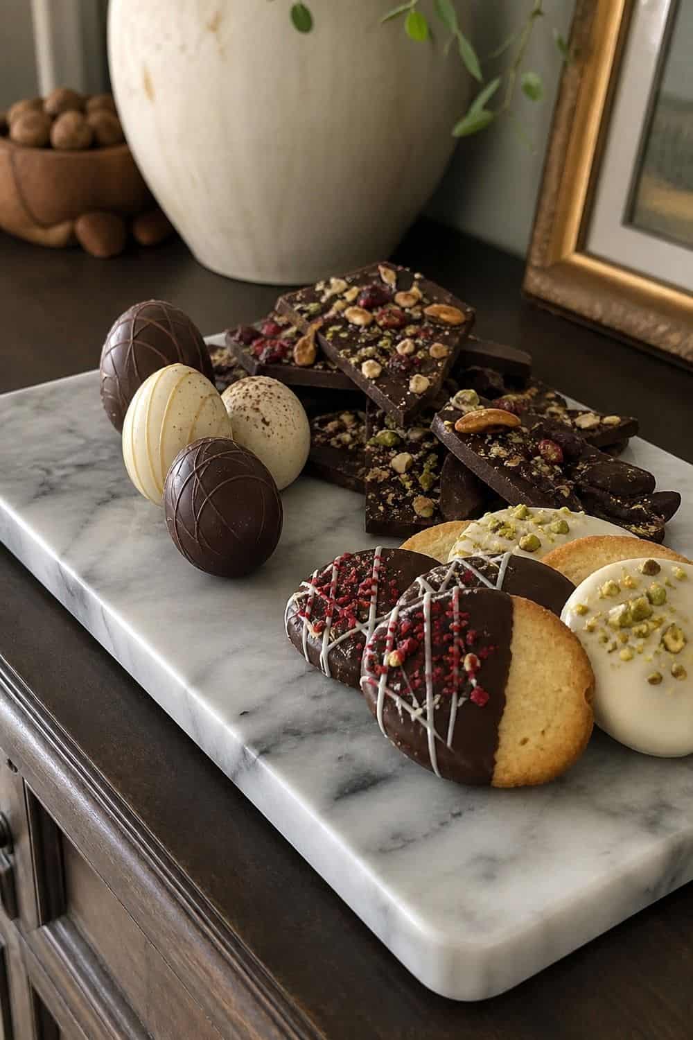 25 Easter Dessert Table Ideas for a Pretty Spring Spread easter dessert table 19 marble board chocolate