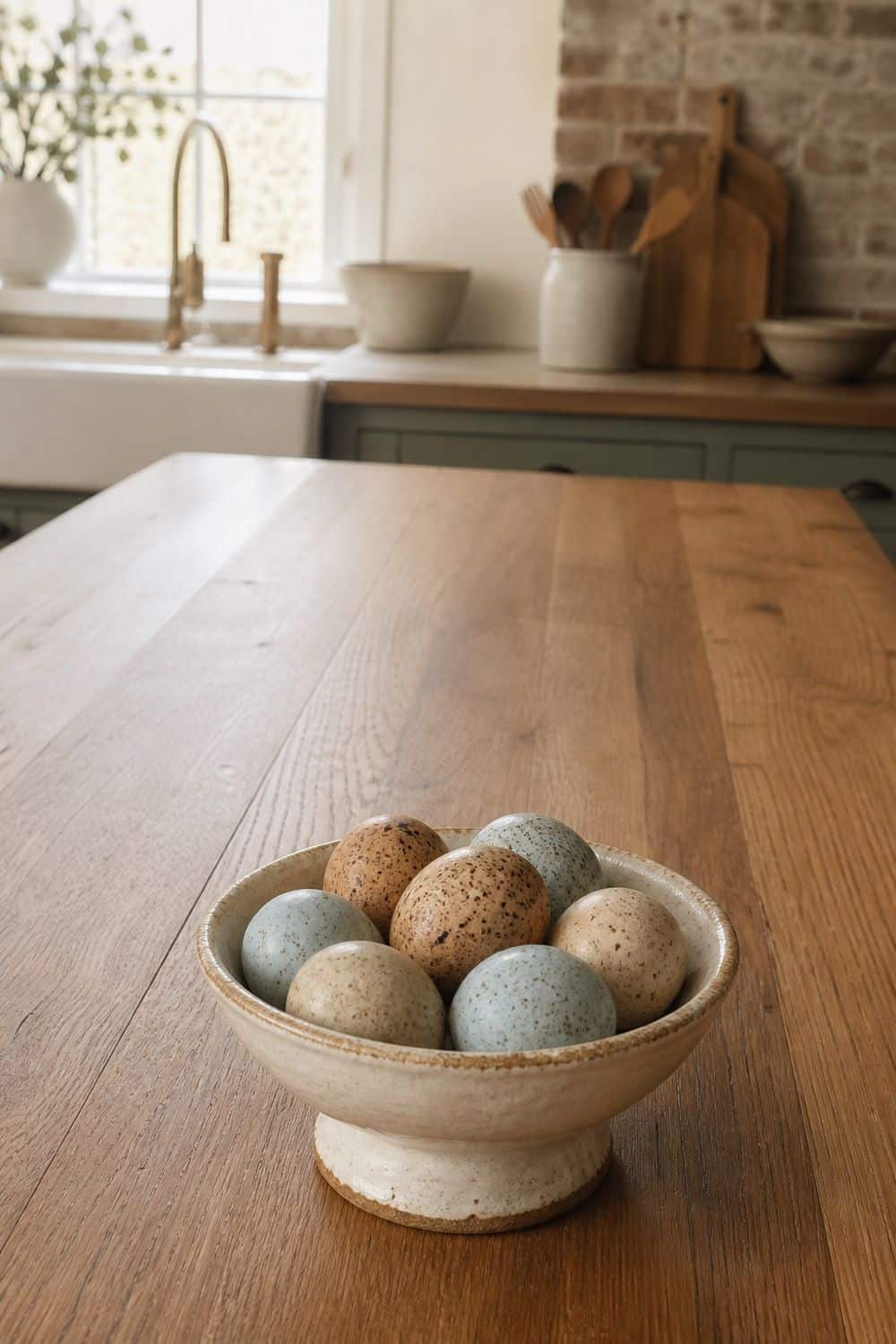 25 Easter Kitchen Decor Ideas for a Fresh Spring Touch Bowl of Speckled Eggs for Easter kitchen decor