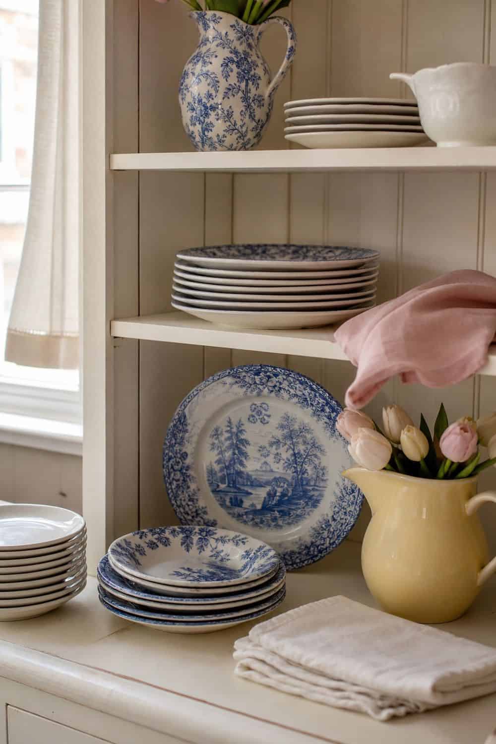 25 Easter Kitchen Decor Ideas for a Fresh Spring Touch Blue-and-White Plates With Pastel Accents for Easter kitchen decor