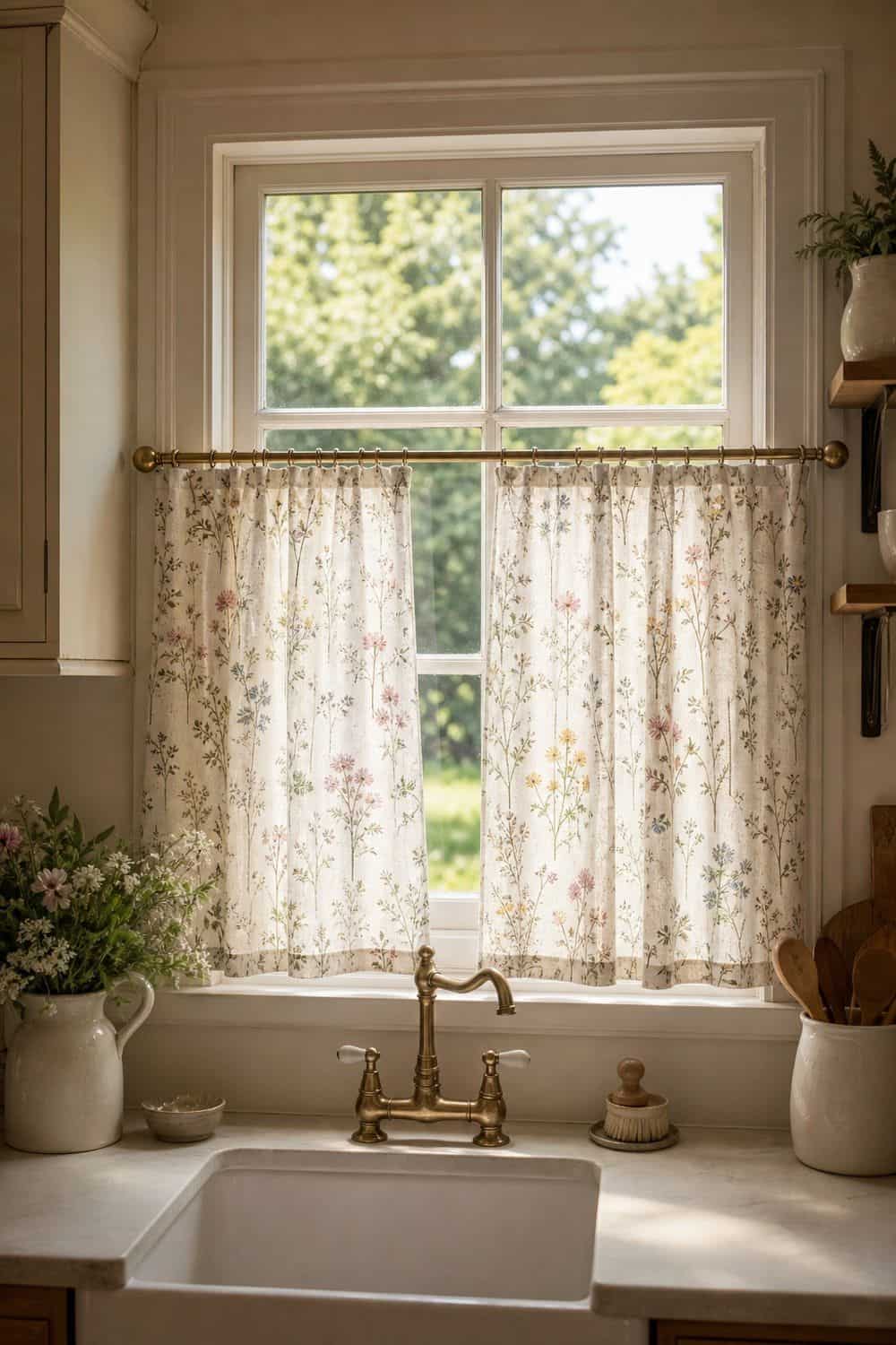 3. Floral Cafe Curtains for a Sink Window