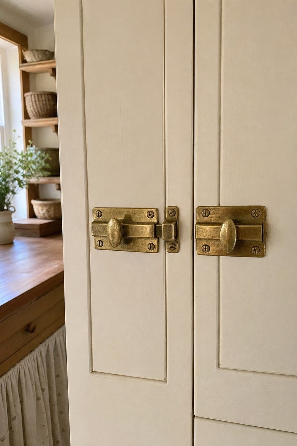 6. Brass Cabinet Latches for Old-World Detail