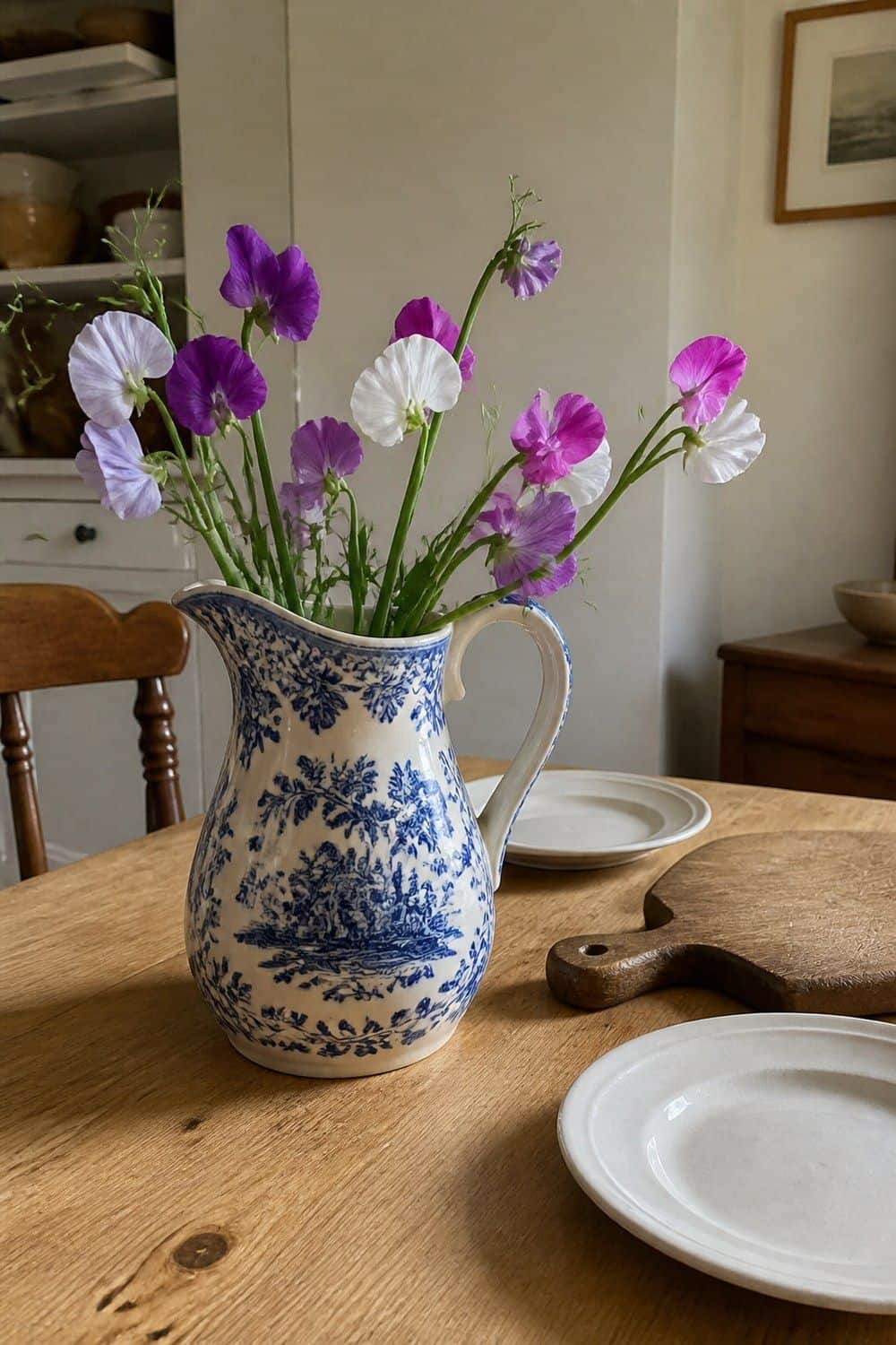 10. Blue and White Pitcher for Flowers or Water