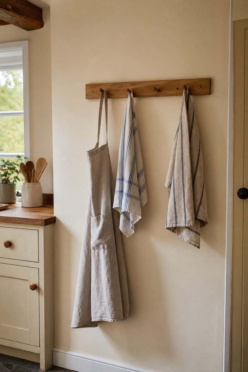 12. Wooden Peg Rail for Aprons and Towels