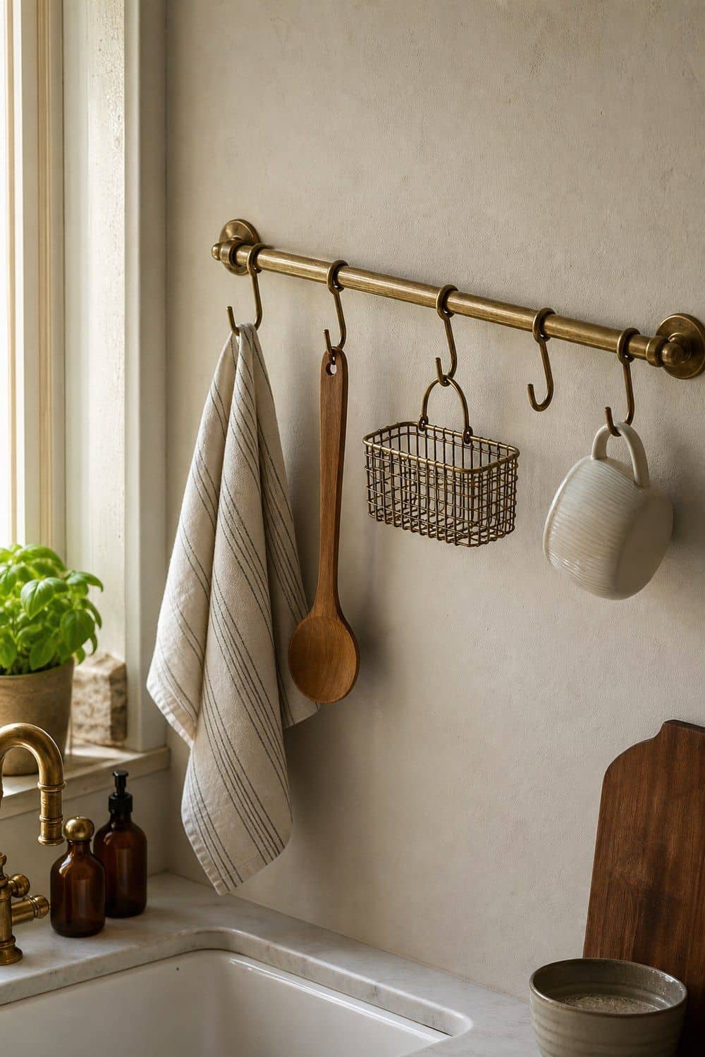25 European Kitchen Ideas for a Collected Everyday Space european kitchen ideas 08 brass rail for utensils and linens