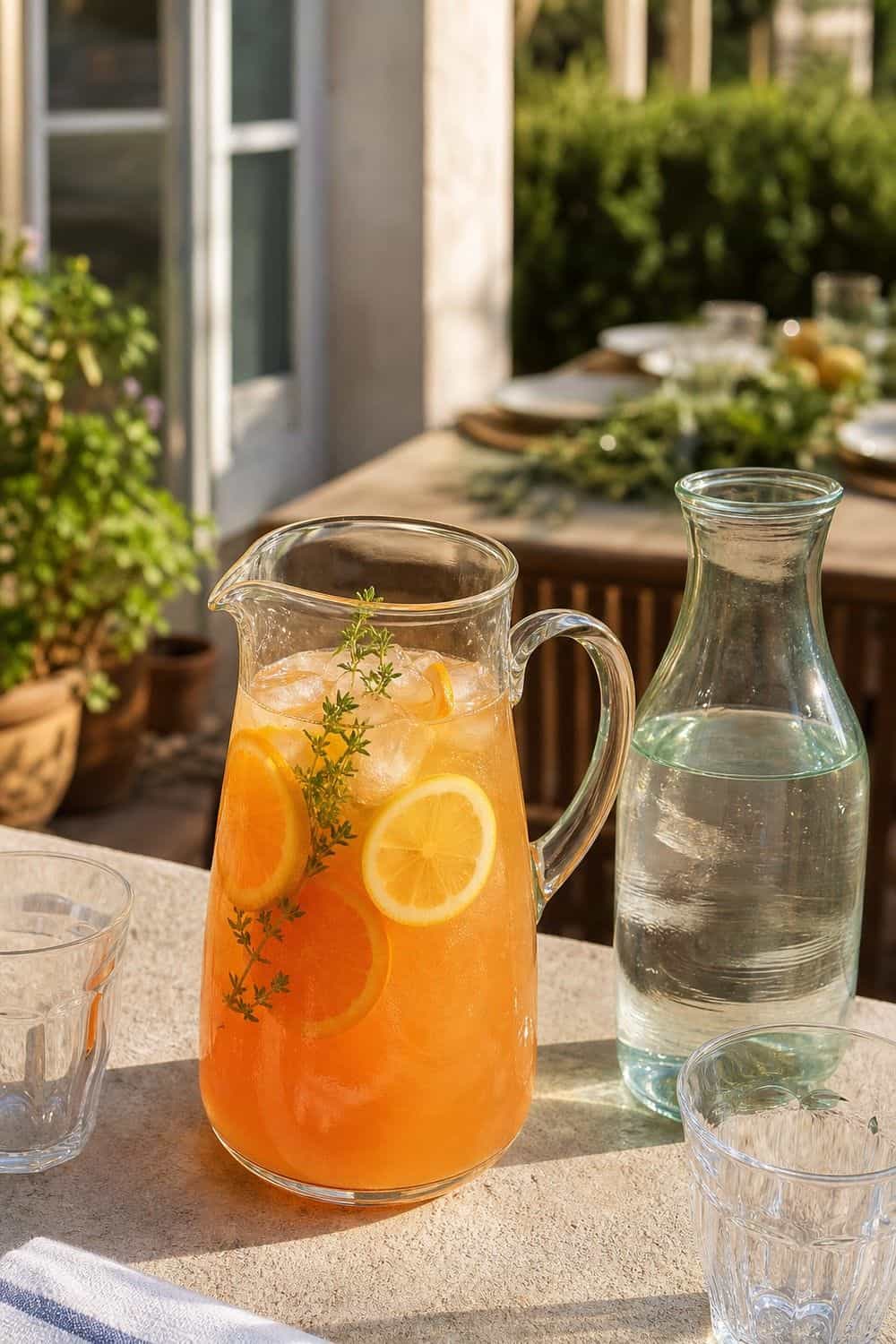 25 European Summer Dinner Party Ideas for a Long, Sunlit Table pitcher of summer spritzes for a European summer dinner party