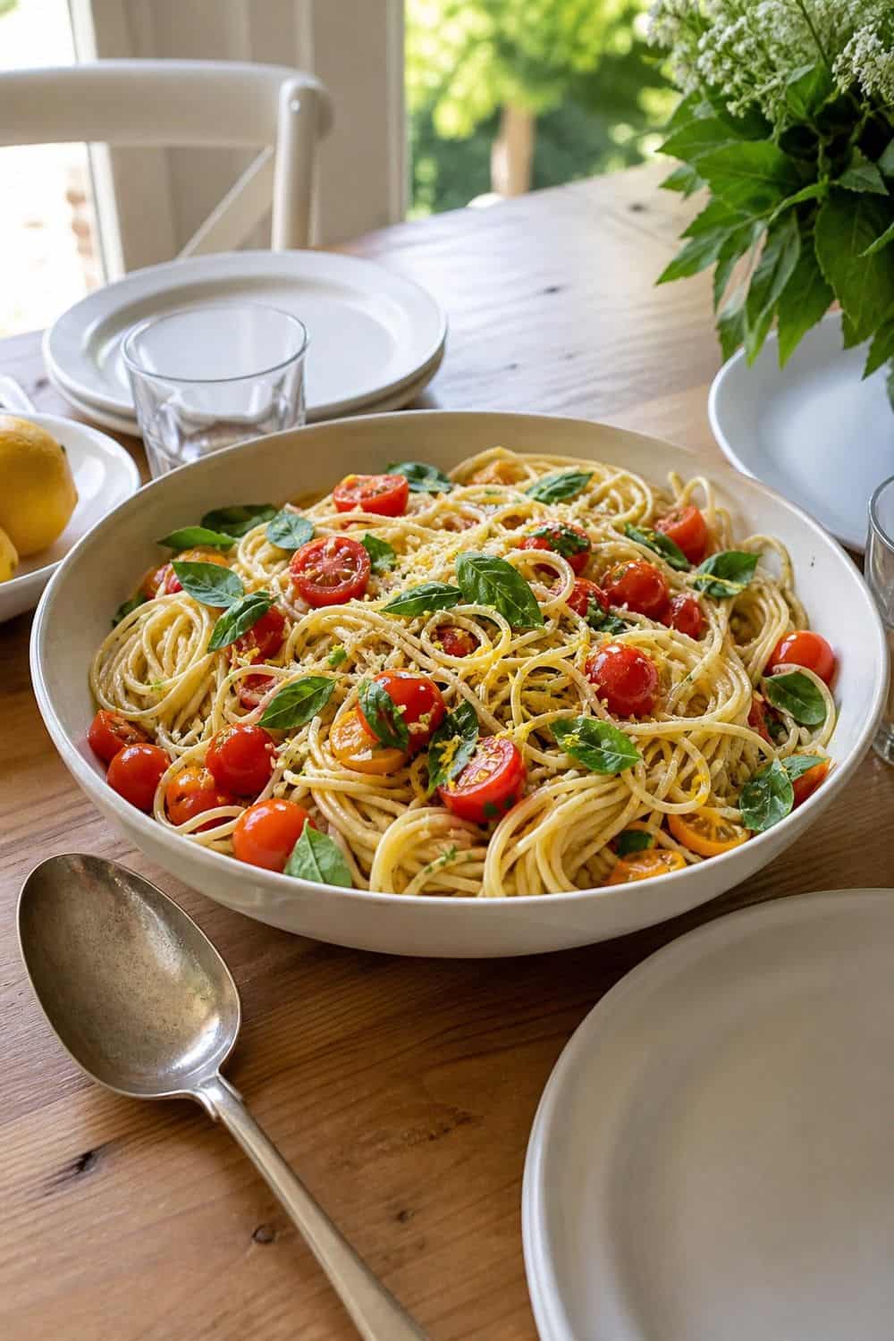 25 European Summer Dinner Party Ideas for a Long, Sunlit Table one big bowl of summer pasta for a European summer dinner party