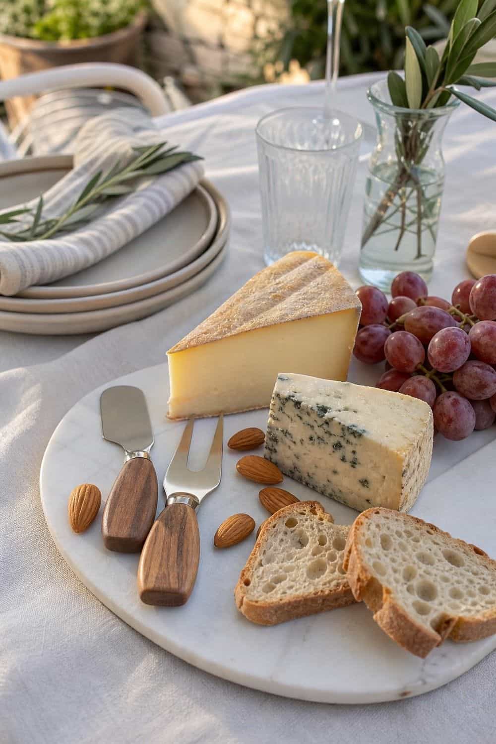 25 European Summer Dinner Party Ideas for a Long, Sunlit Table cheese with a small knife set for a European summer dinner party