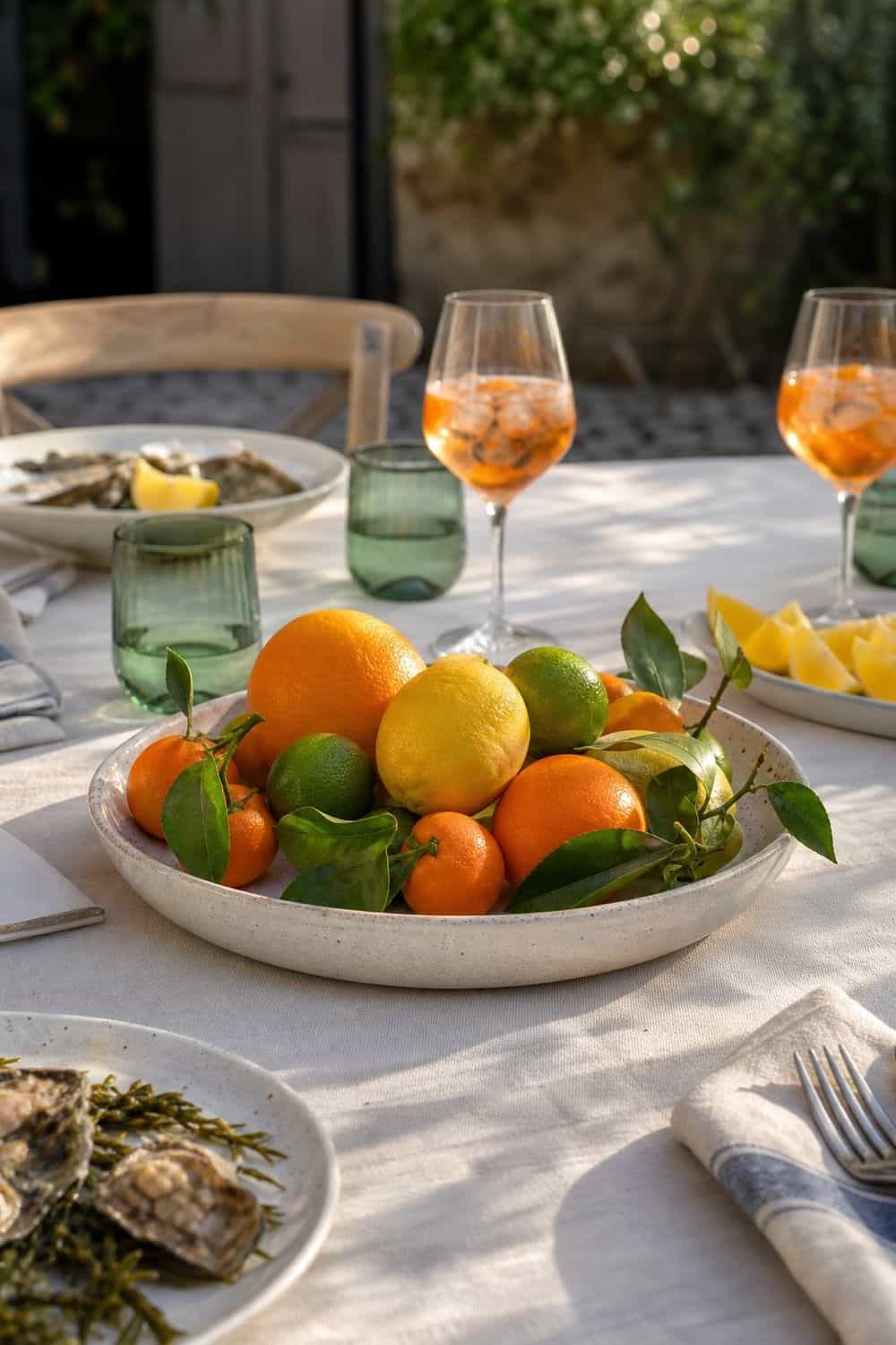25 European Summer Dinner Party Ideas for a Long, Sunlit Table citrus as a low centerpiece for a European summer dinner party