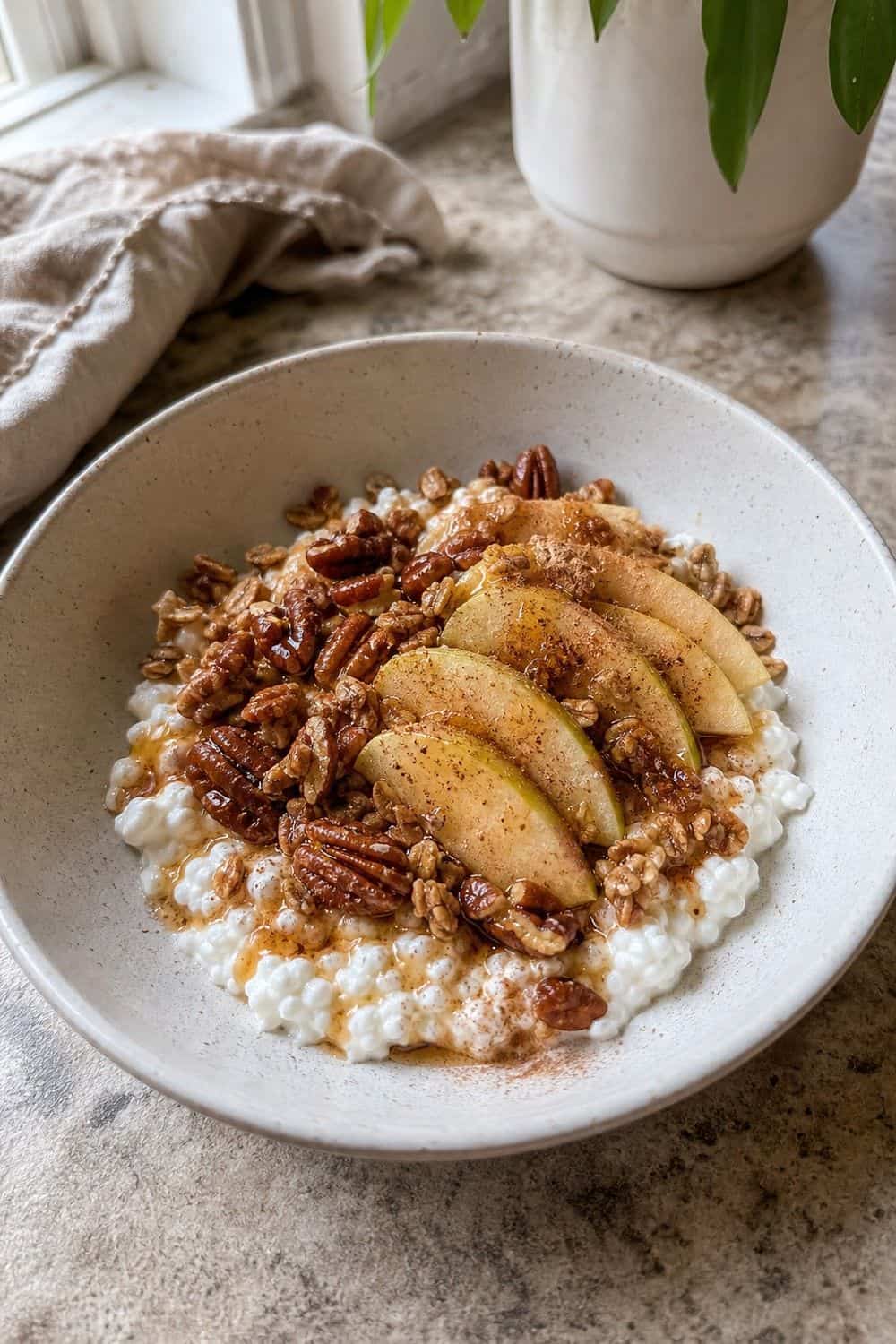 20 Fall Breakfast Ideas for Cozy Food Moments maple pecan cottage cheese bowl for fall breakfast ideas