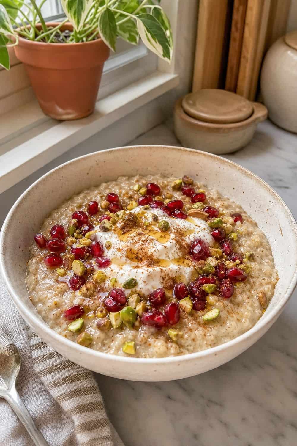 20 Fall Breakfast Ideas for Cozy Food Moments pomegranate pistachio oat bowl for fall breakfast ideas