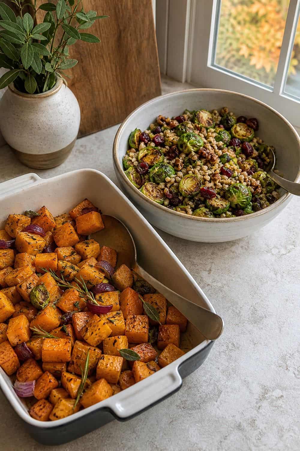 Fall dinner party idea showing make two sides before guests arrive in a clean, cozy hosting setup.