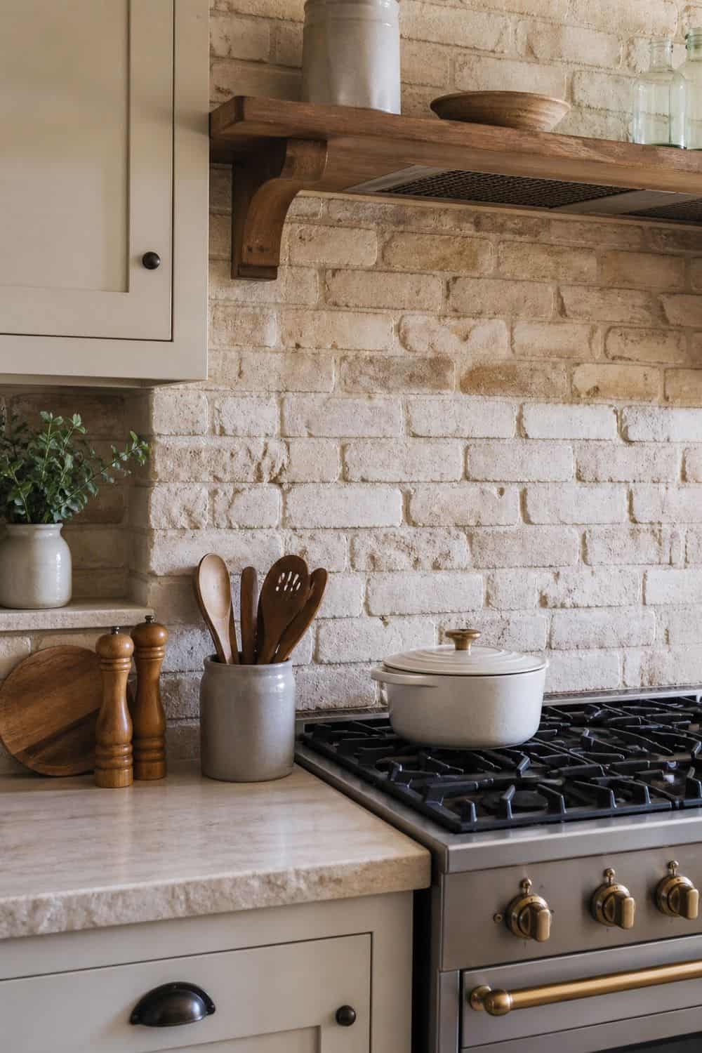 25 Farmhouse Kitchen Ideas for Warm Everyday Cooking 5. Brick or Brick-Look Backsplash