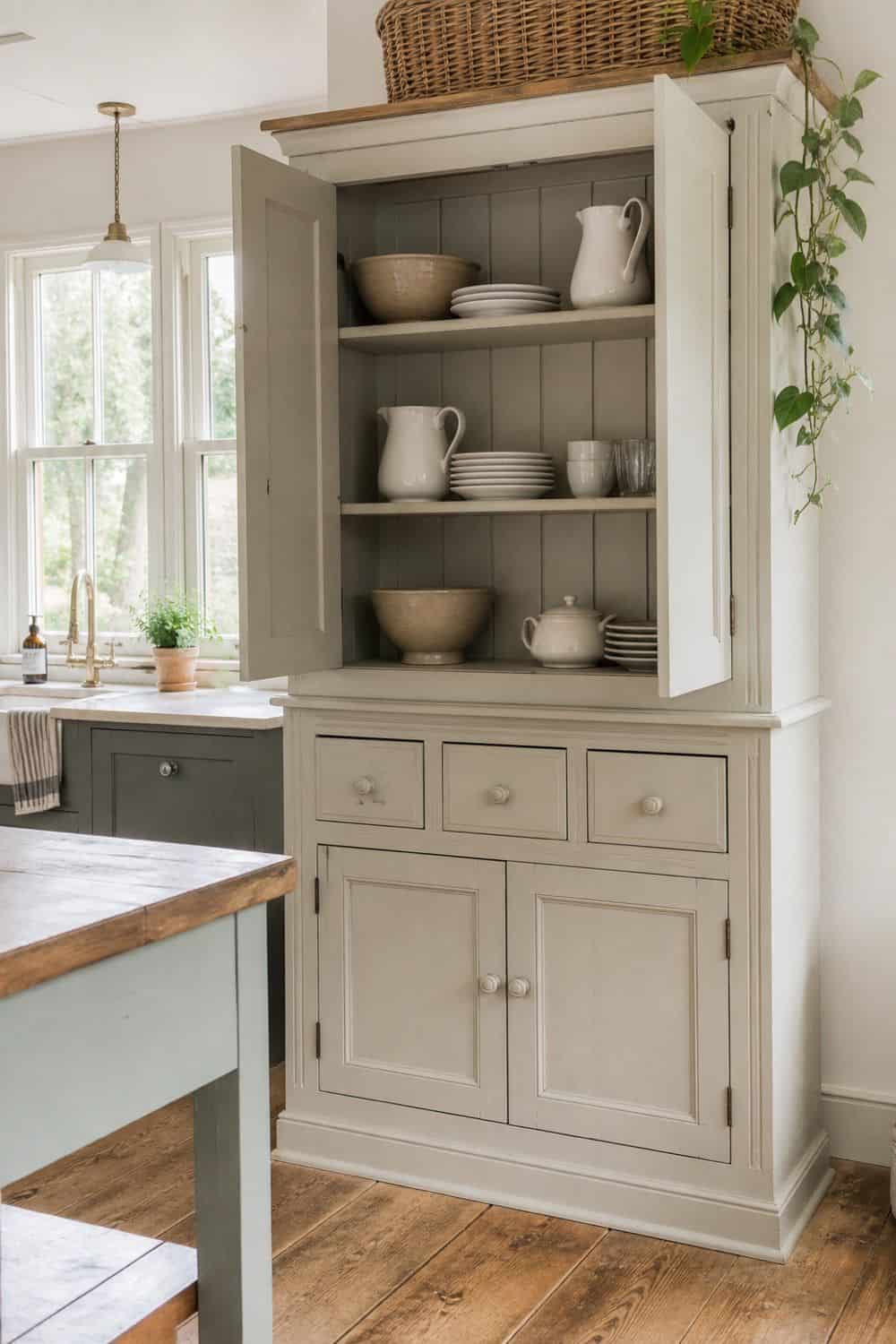 25 Farmhouse Kitchen Ideas for Warm Everyday Cooking 10. Freestanding Farmhouse Cupboard