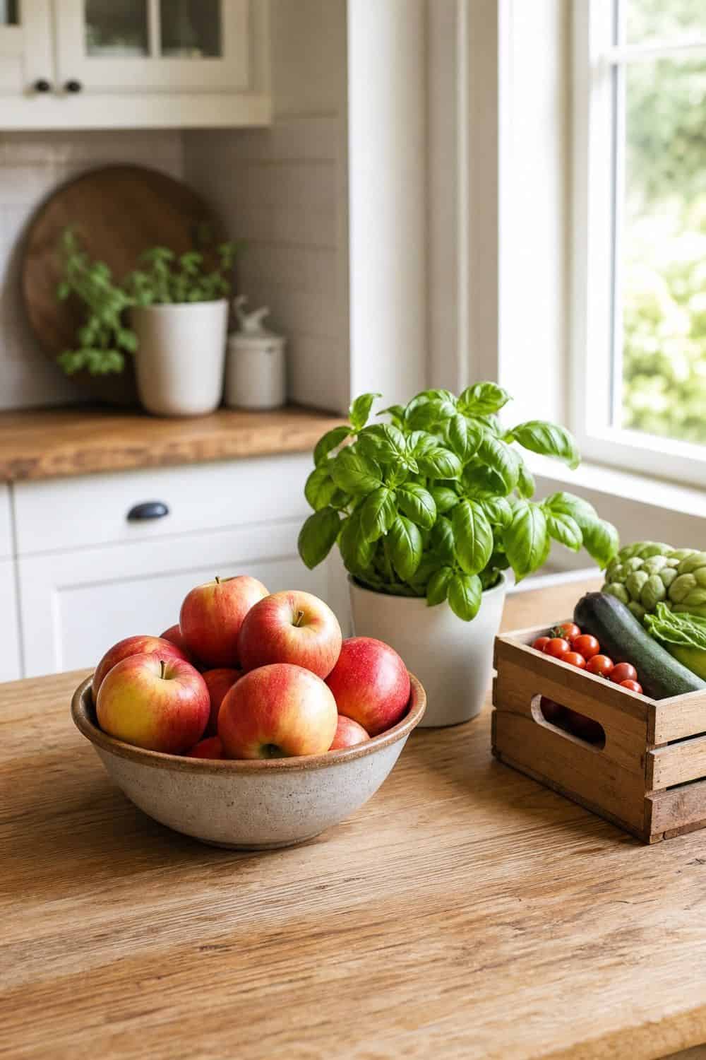 25 Farmhouse Kitchen Ideas for Warm Everyday Cooking 24. Fruit, Herbs, and Produce as Decor