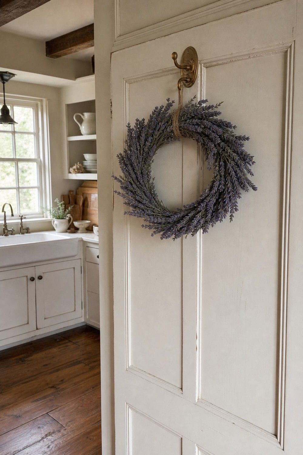 25 Best French Country Kitchen Decor Finds 16. Lavender Wreath for a Pantry Door