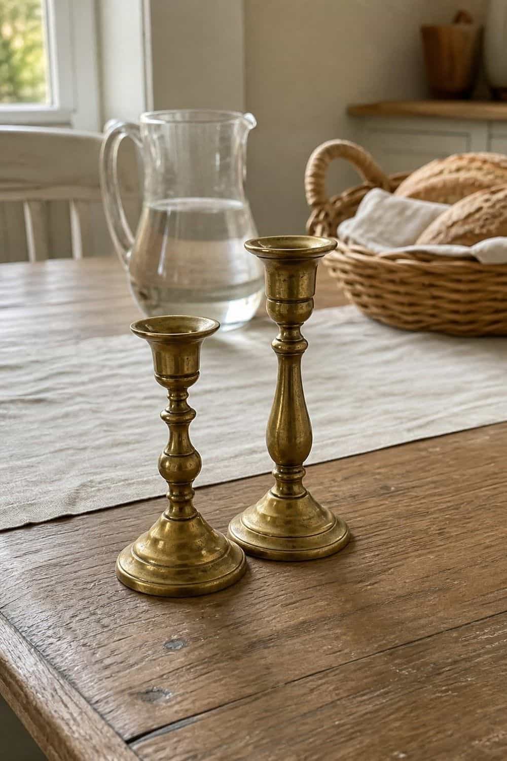 25 Best French Country Kitchen Decor Finds 22. Brass Candlestick Holders for the Kitchen Table