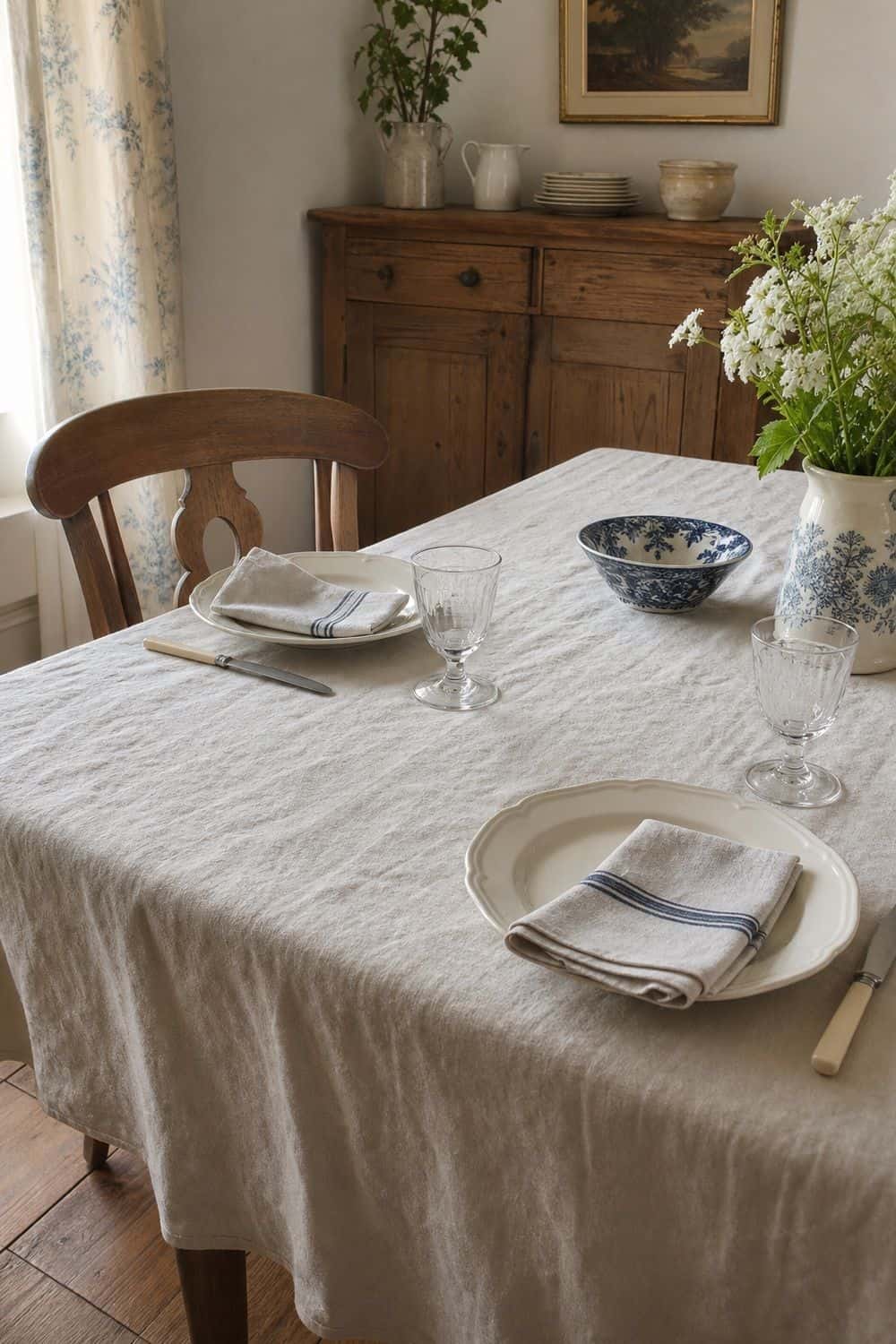 25 French Country Tablescape Ideas for Rustic Elegance 1. Washed French Linen