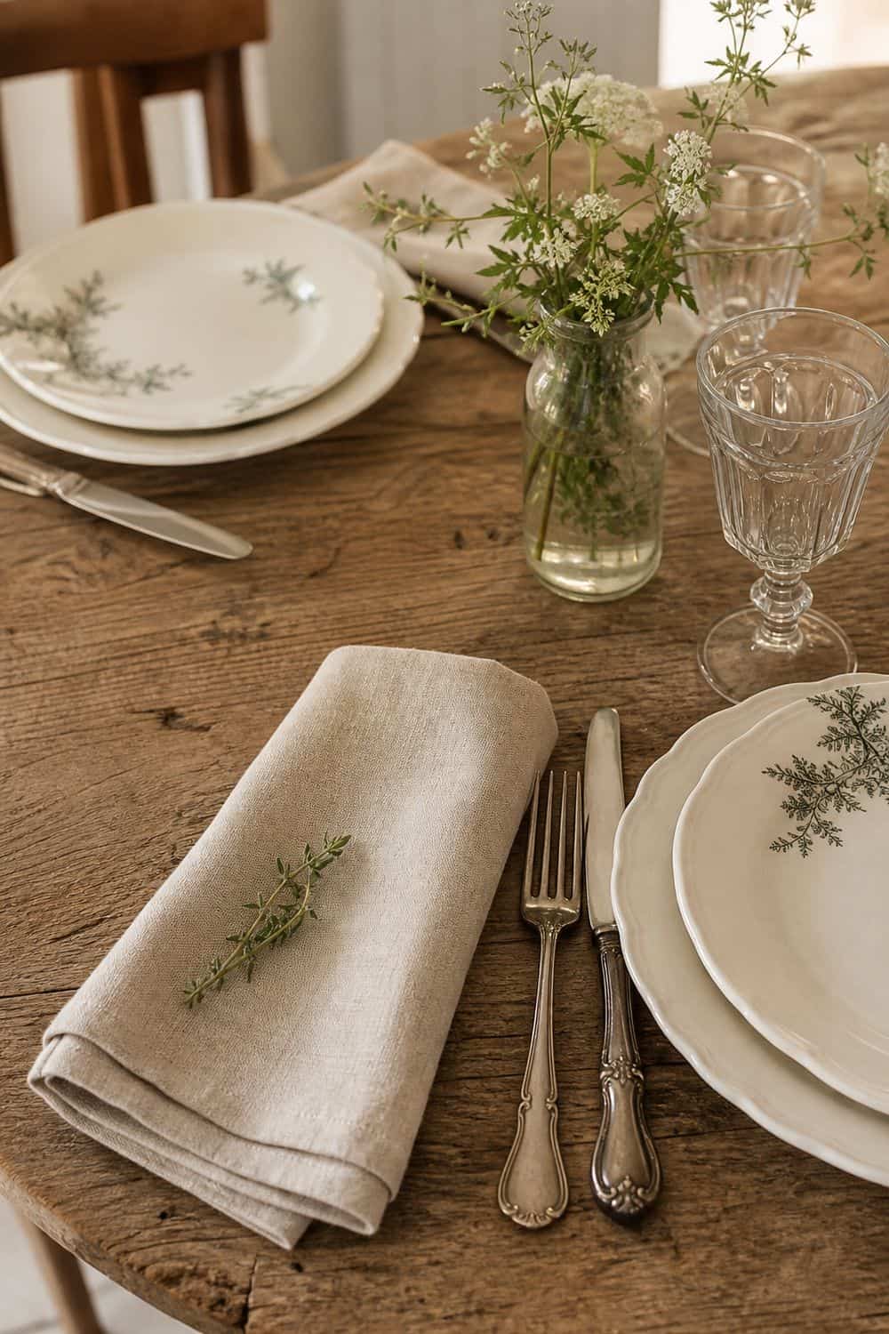 25 French Country Tablescape Ideas for Rustic Elegance 5. Oatmeal Linen Napkins