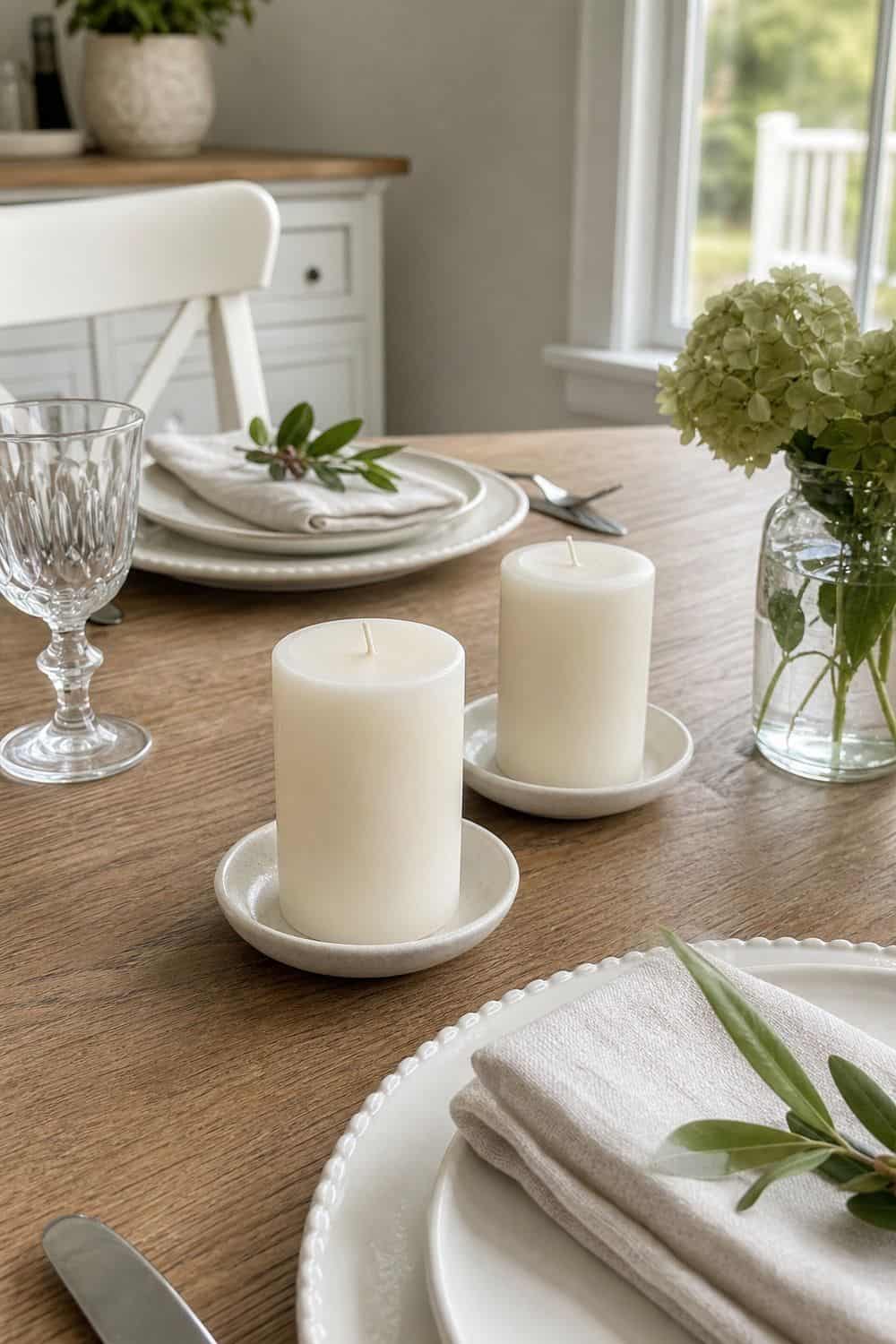 25 French Country Tablescape Ideas for Rustic Elegance 9. Ivory Unscented Candles