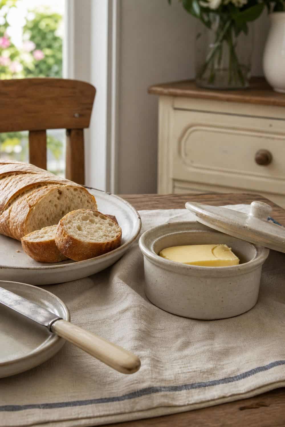 25 French Country Tablescape Ideas for Rustic Elegance 13. Stoneware Butter Crock