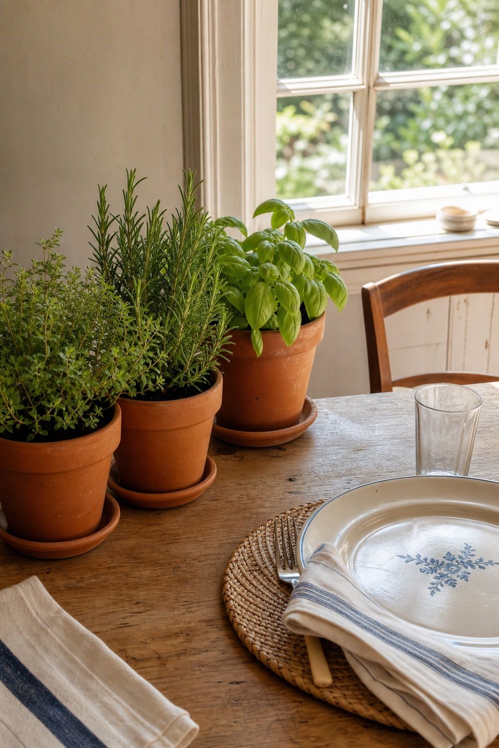 25 French Country Tablescape Ideas for Rustic Elegance 16. Potted Herbs in Terracotta