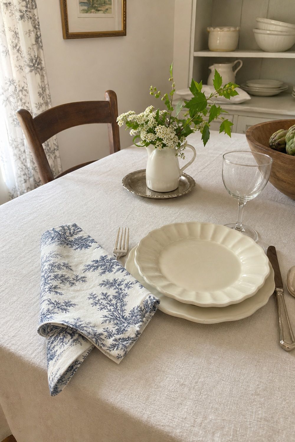 25 French Country Tablescape Ideas for Rustic Elegance 22. Toile or Gingham in Small Doses