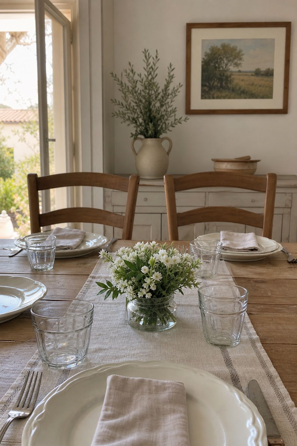 25 French Country Tablescape Ideas for Rustic Elegance 23. Centerpieces Below Conversation Height