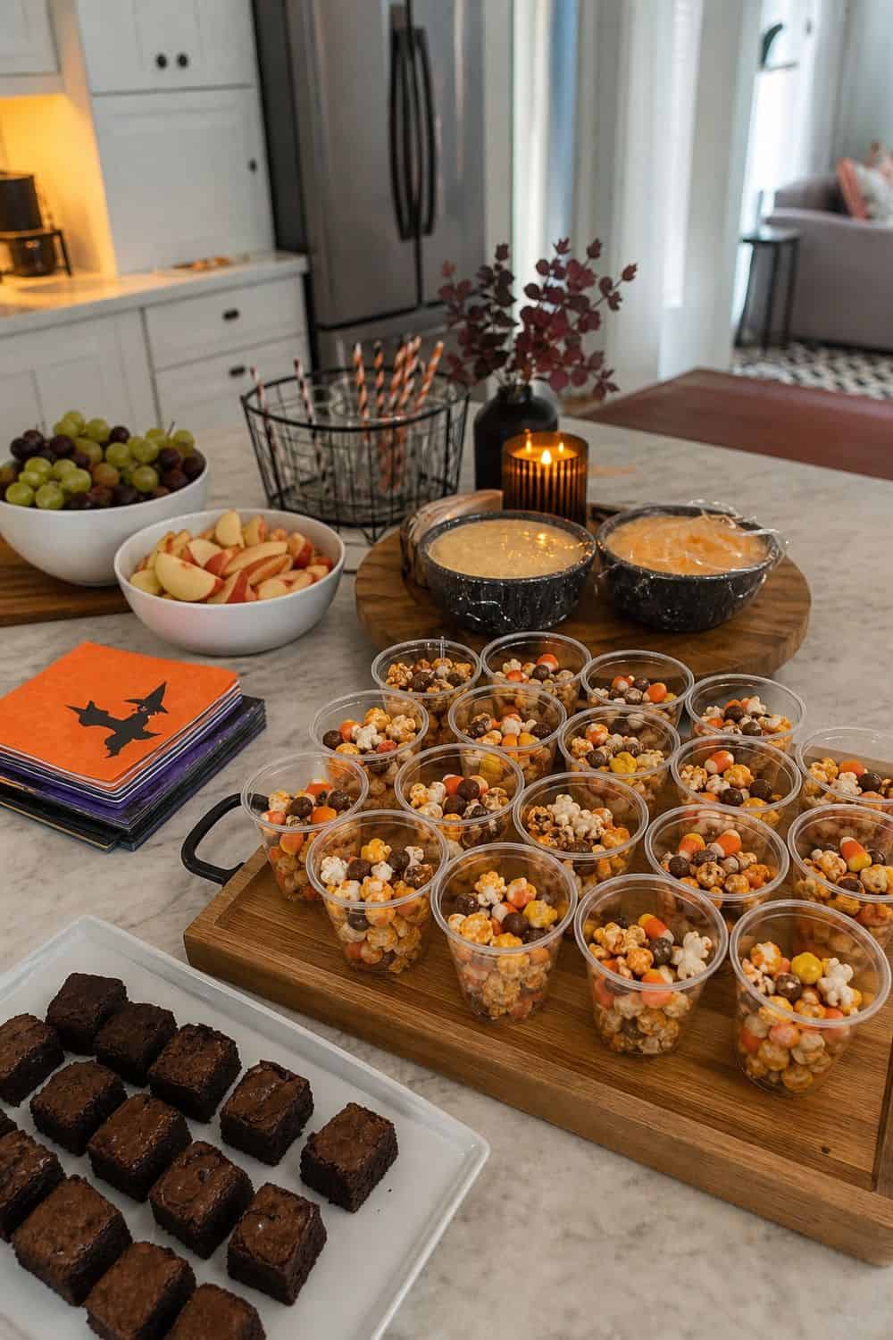 25 Halloween Movie Night Hosting Ideas for Easy Hosting 3. Prep Couch-Friendly Halloween Food Early for a Halloween movie night hosting setup.