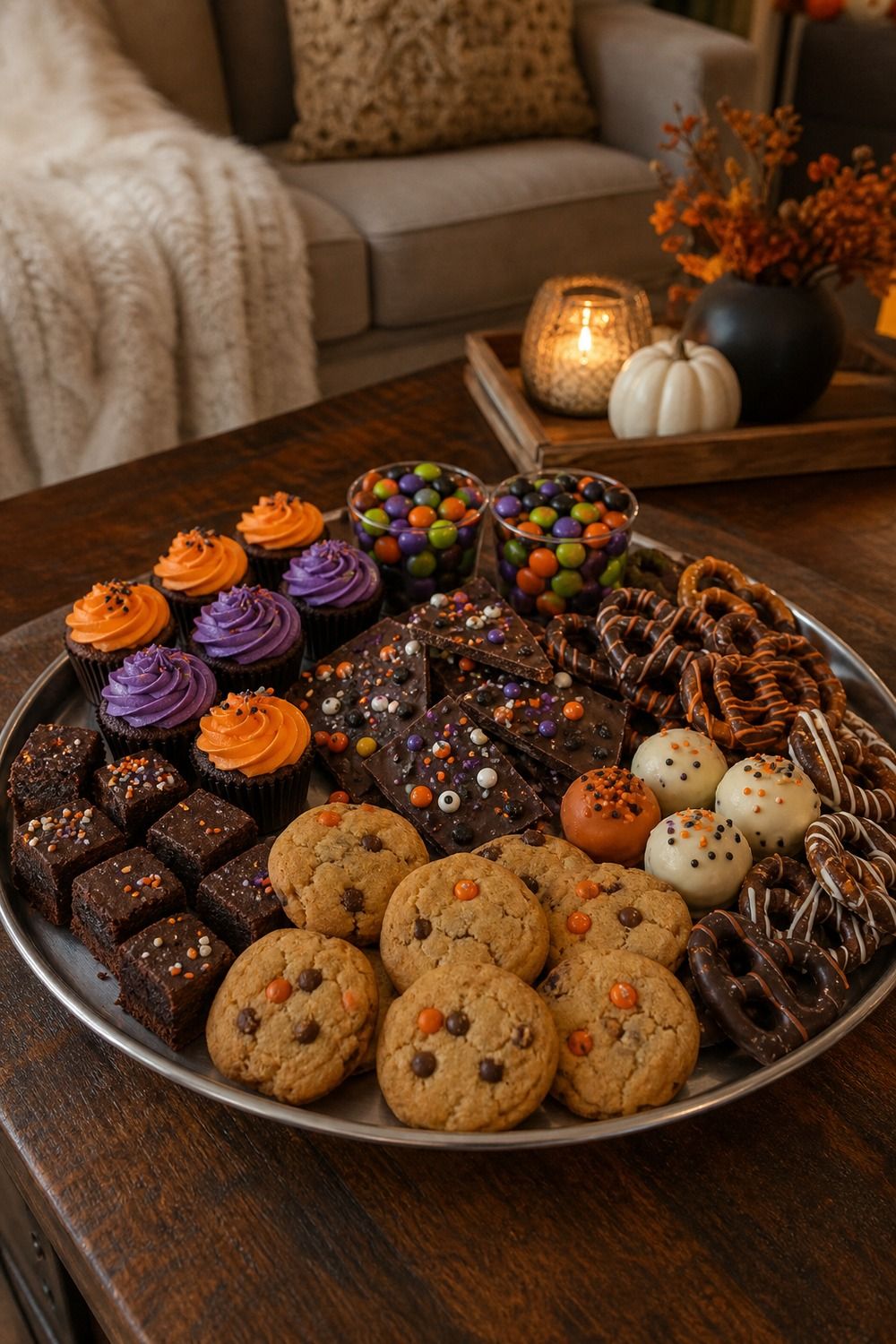 25 Halloween Movie Night Hosting Ideas for Easy Hosting 15. Add a Finger-Friendly Halloween Dessert Tray for a Halloween movie night hosting setup.