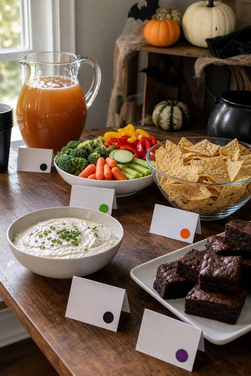 25 Halloween Party Food Ideas for Easy Hosting use themed labels lightly for a Halloween party food hosting spread
