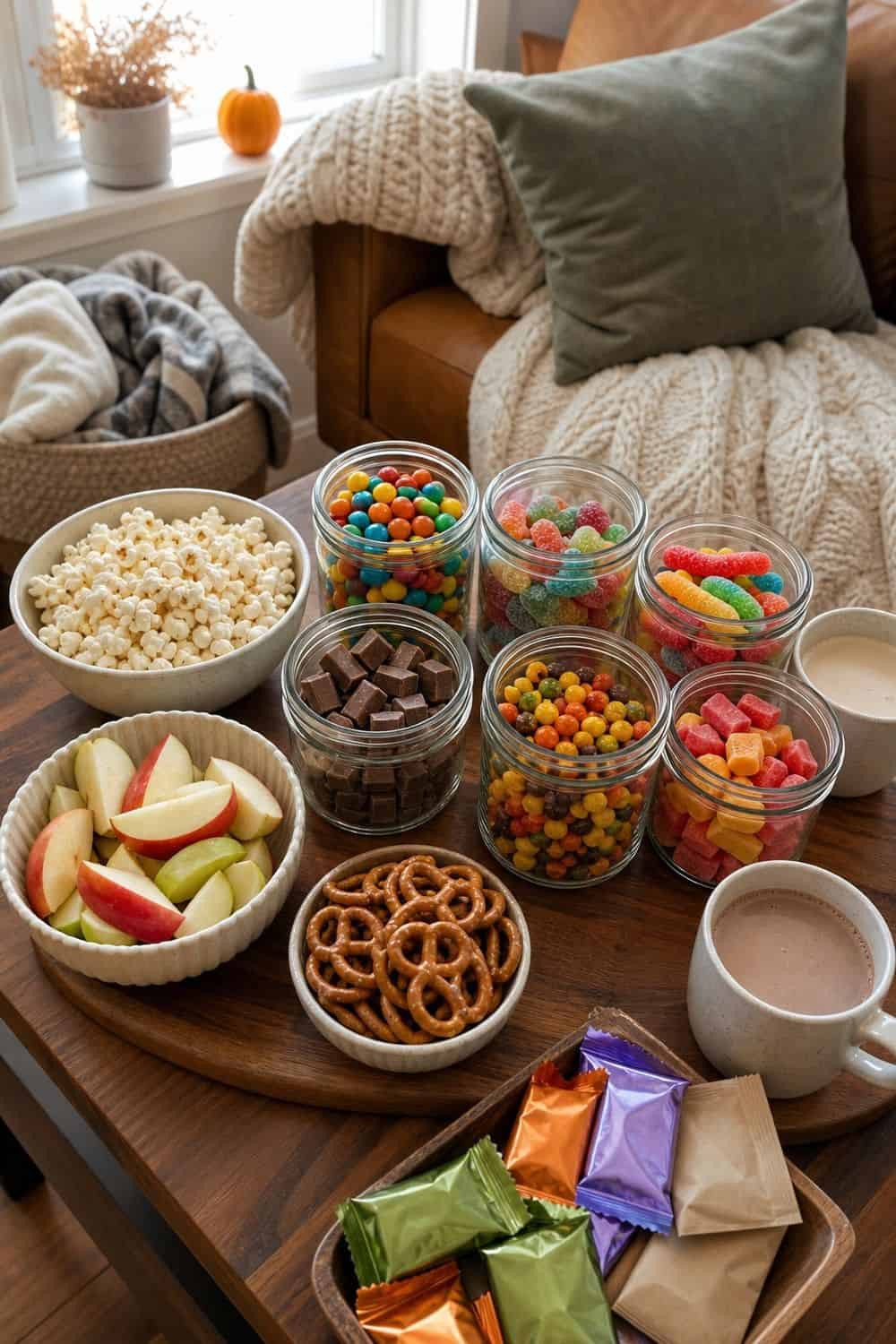 20 Halloween Treat Board Ideas for Cozy Food Moments 16. Trick-or-Treat Leftover Board Halloween treat board idea arranged on a cozy home table