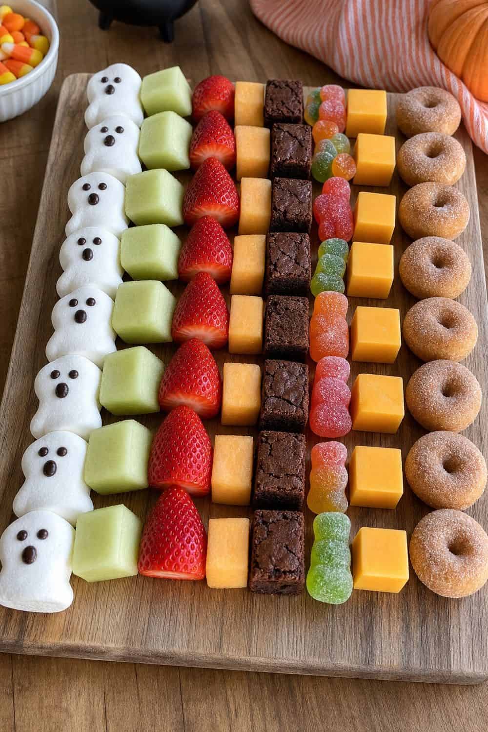 20 Halloween Treat Board Ideas for Cozy Food Moments 19. Spooky Skewer Treat Board Halloween treat board idea arranged on a cozy home table