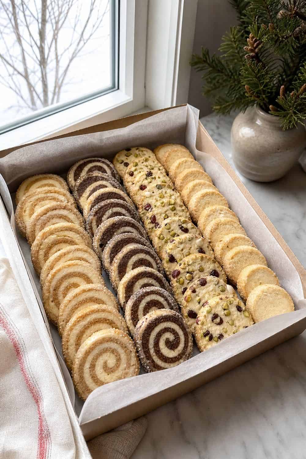 15 Holiday Cookie Box Ideas for Cozy Food Moments Slice-and-Bake Cookie Box with holiday cookies arranged neatly in a gift box