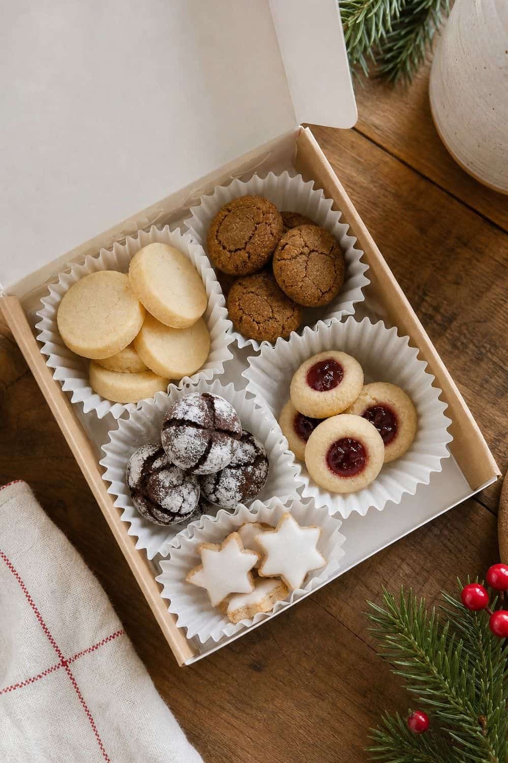 15 Holiday Cookie Box Ideas for Cozy Food Moments Mini Cookie Flight Box with holiday cookies arranged neatly in a gift box