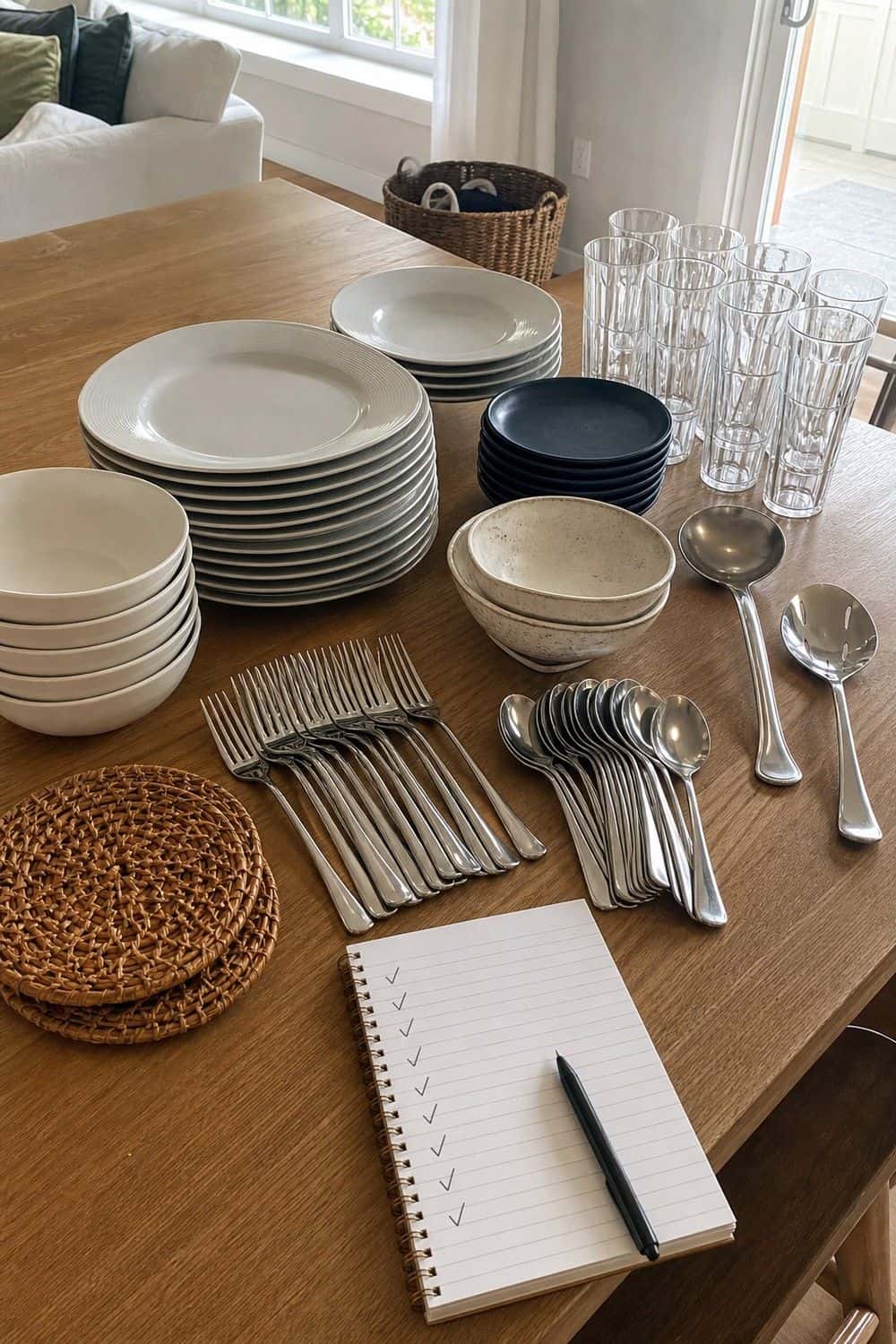 25 Holiday Dinner Party Ideas for Easy Hosting Early Inventory for Plates, Glasses, and Serving Pieces setup for an easy holiday dinner party.