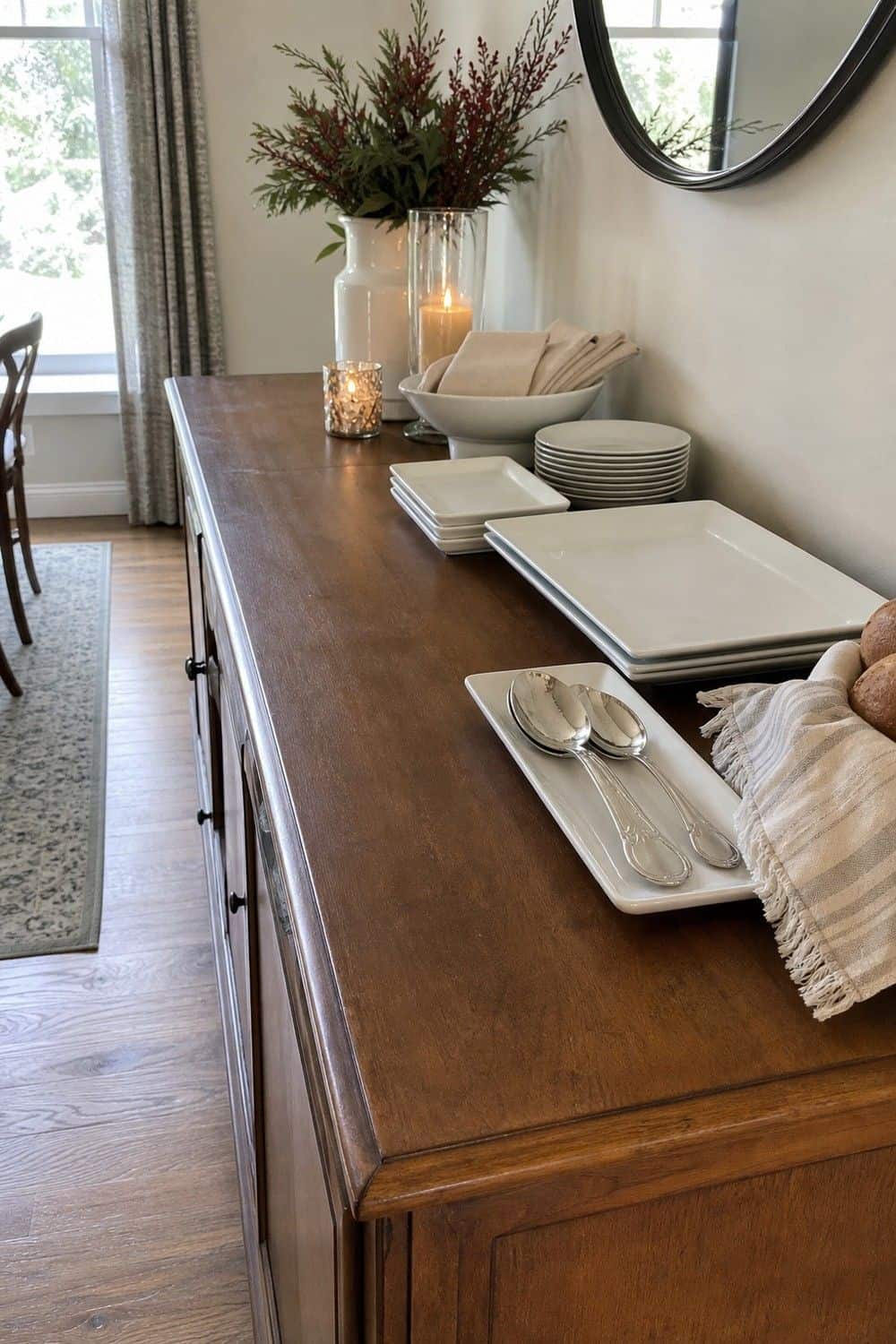25 Holiday Dinner Party Ideas for Easy Hosting Sideboard Space for Extra Platters setup for an easy holiday dinner party.