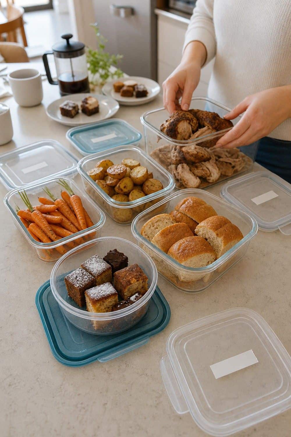 25 Holiday Dinner Party Ideas for Easy Hosting Leftovers Packed During Dessert setup for an easy holiday dinner party.