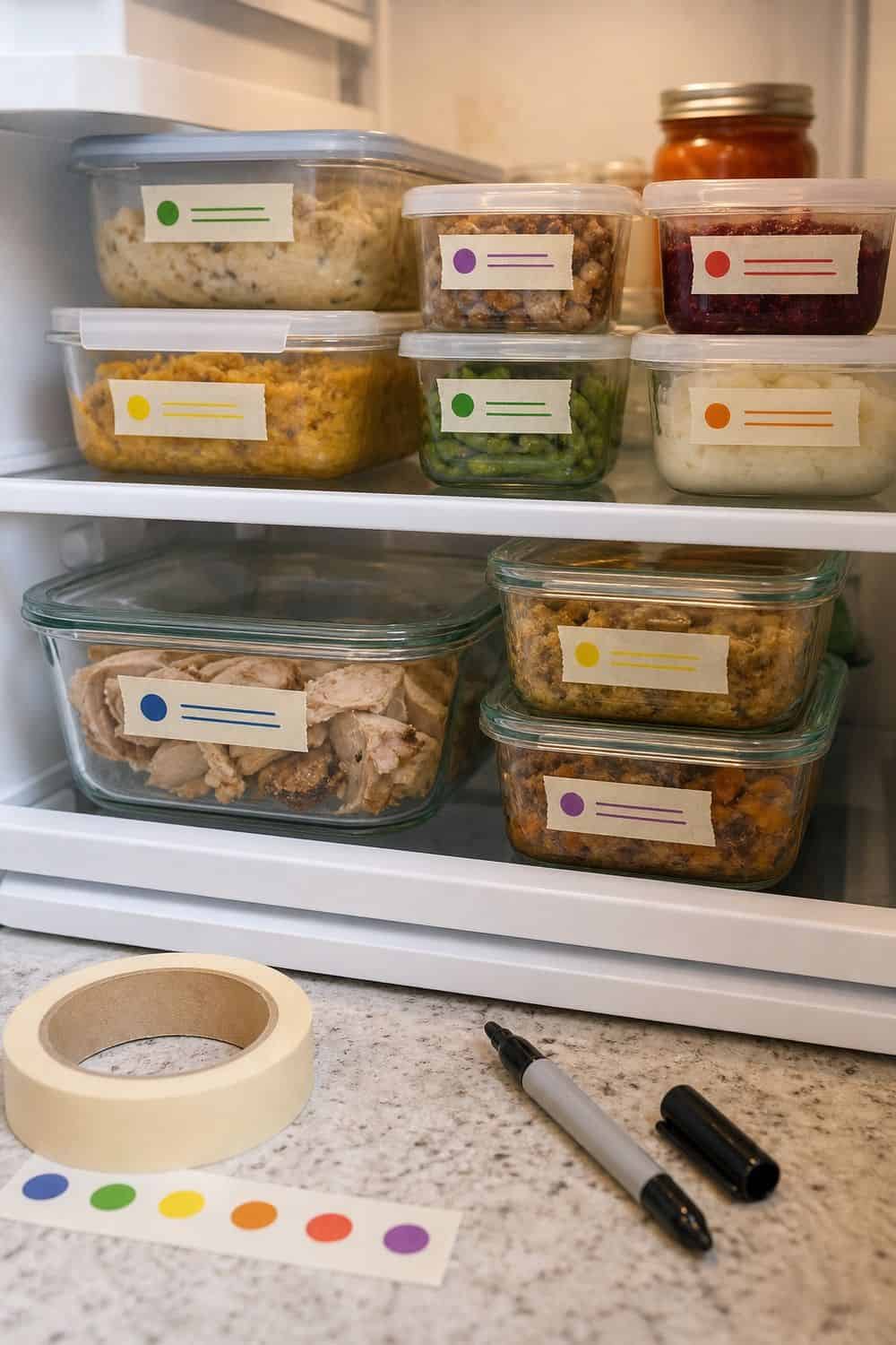 20 Holiday Fridge Ideas for Party Prep and Leftovers Holiday fridge idea showing label leftovers with the date and event.