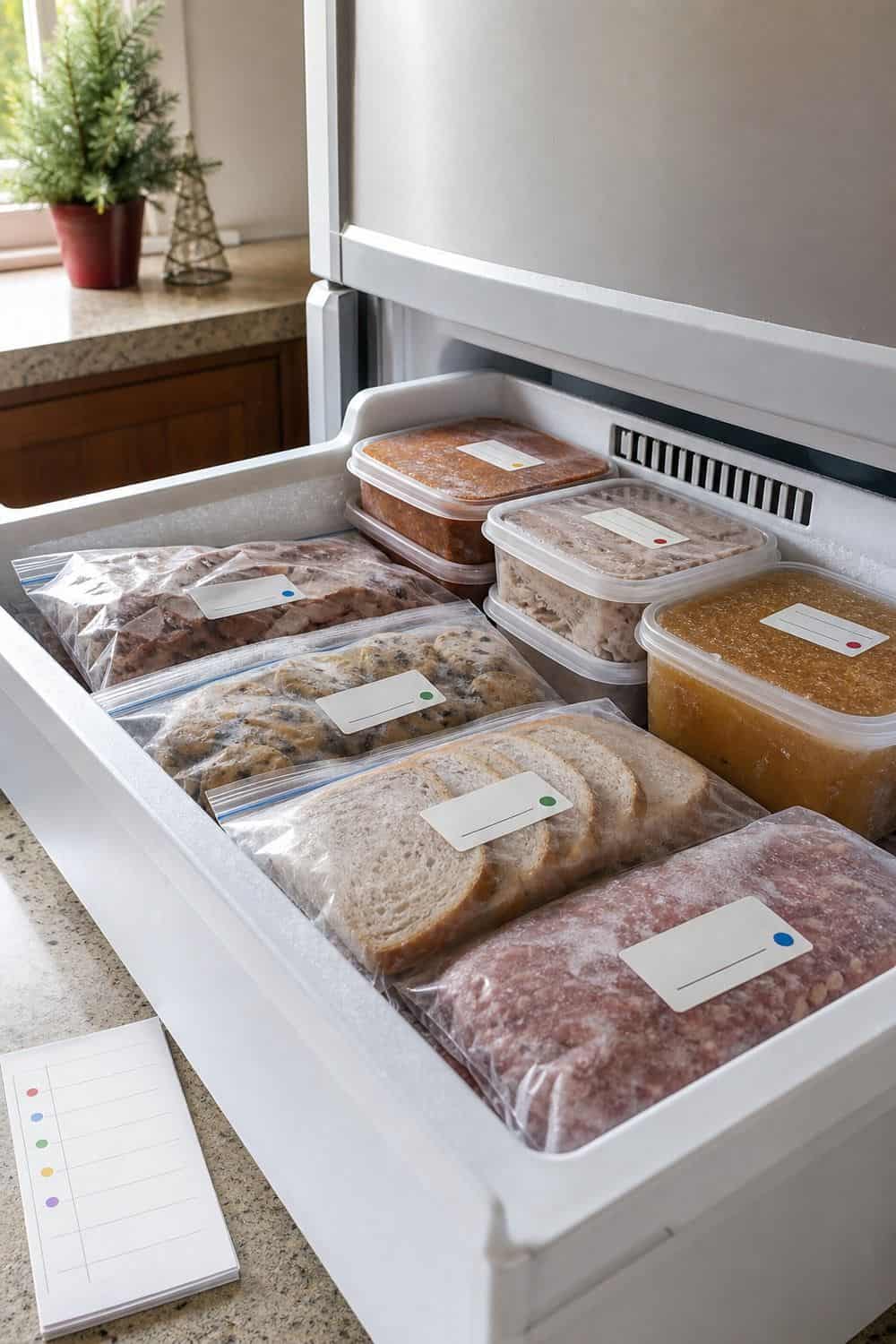 20 Holiday Fridge Ideas for Party Prep and Leftovers Holiday fridge idea showing freeze overflow before the fridge fills up.