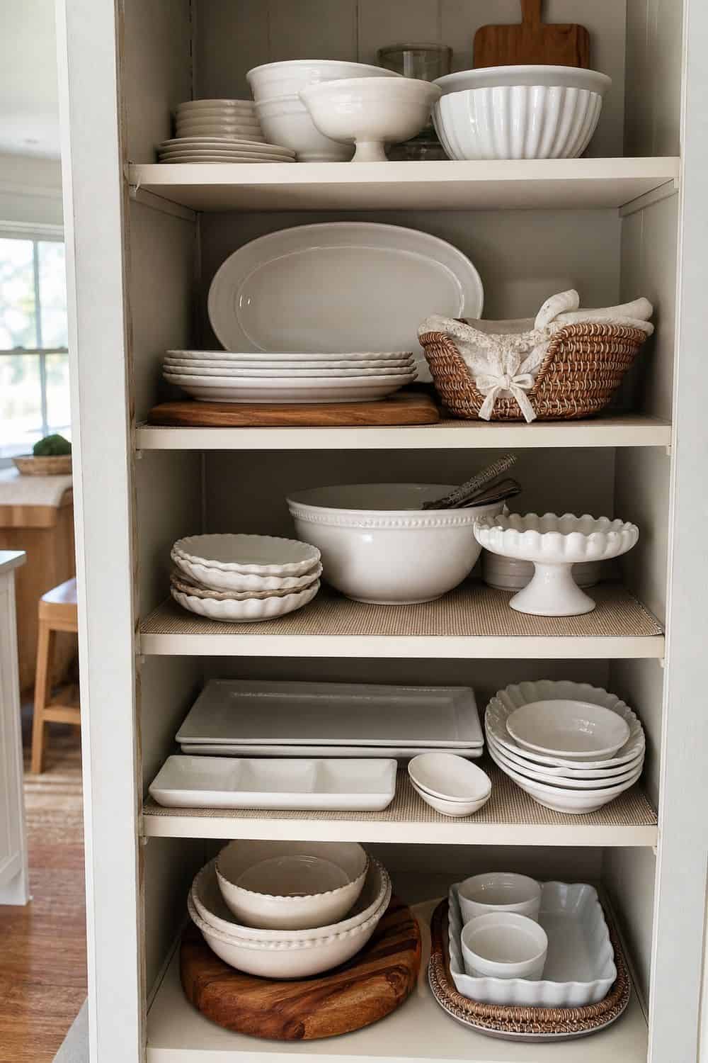 25 Holiday Serving Dish Organization Ideas Create a General Hosting Shelf for Pieces Used All Season for holiday serving dish organization in a real home kitchen