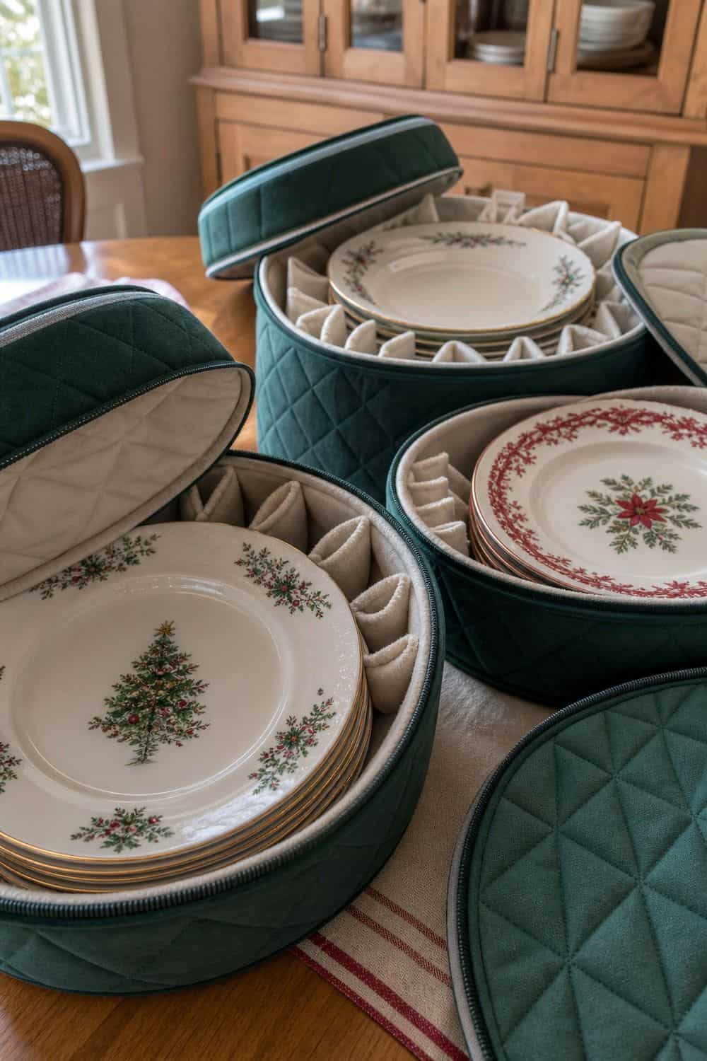 25 Holiday Serving Dish Organization Ideas Store Fragile Holiday Plates in Padded China Cases for holiday serving dish organization in a real home kitchen